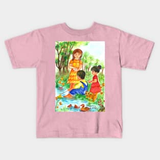 summer sail tales childhood illustration watercolor painting Kids T-Shirt